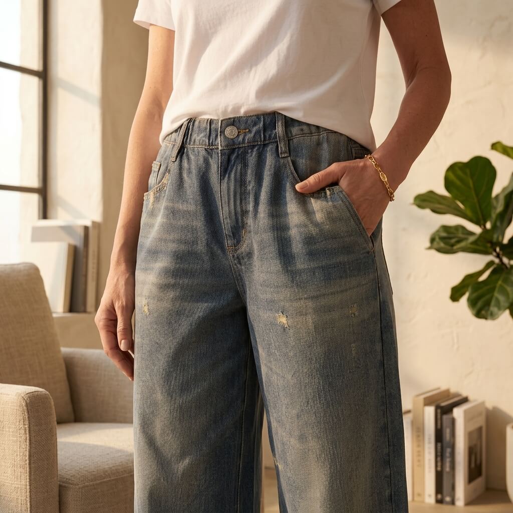 Denim Print French Terry Cotton Impossible Jeans