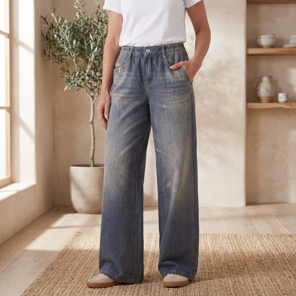 Denim Print French Terry Cotton Impossible Jeans