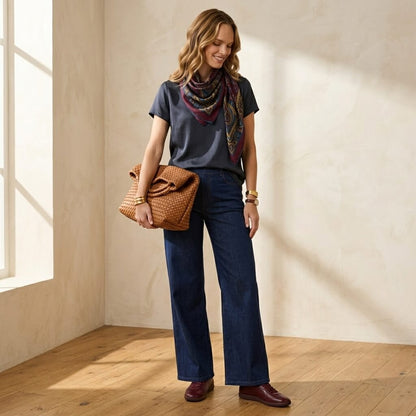 Denim Print French Terry Casual Sweatpants Jeans